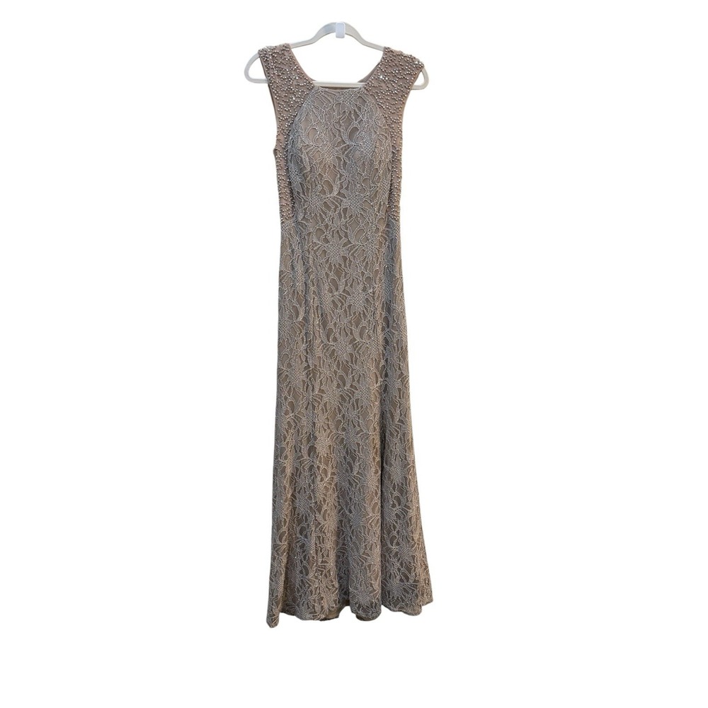 Vintage Cachet Maxi Dress‎ Nude Color Lace Beaded Size 6 Y2K